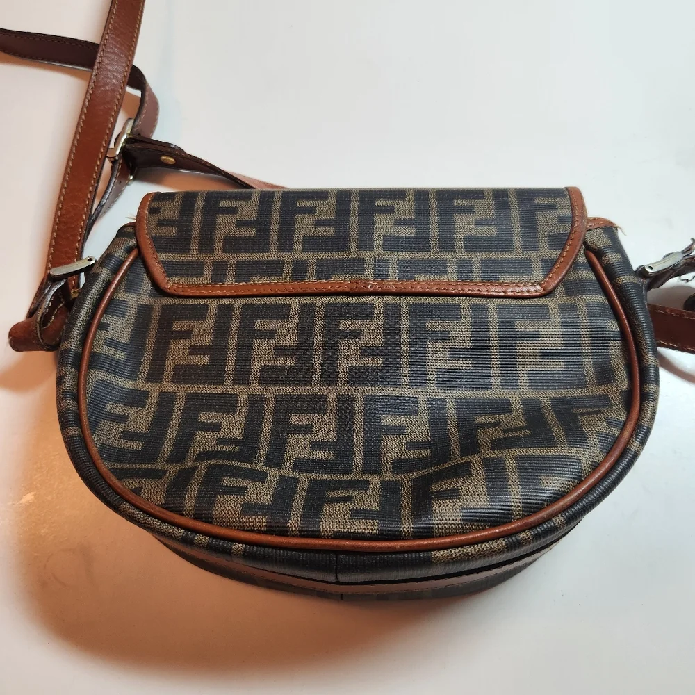 Vintage Fendi Zucca Canvas Leather Half-moon Crossbody Bag - Picture 10 of 15